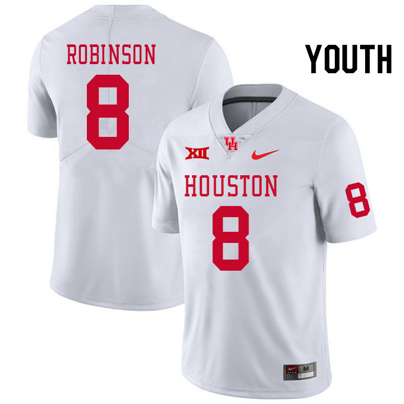 Youth #8 Malik Robinson Houston Cougars Big 12 XII College Football Jerseys Stitched-White